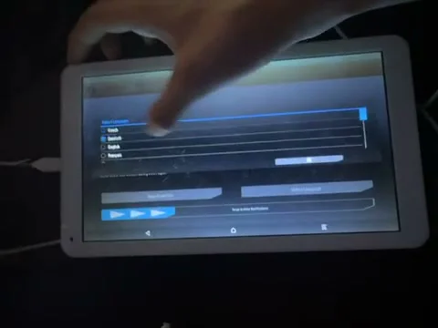 The tablet running the ported TWRP build while its touchscreen responds in the wrong orientation