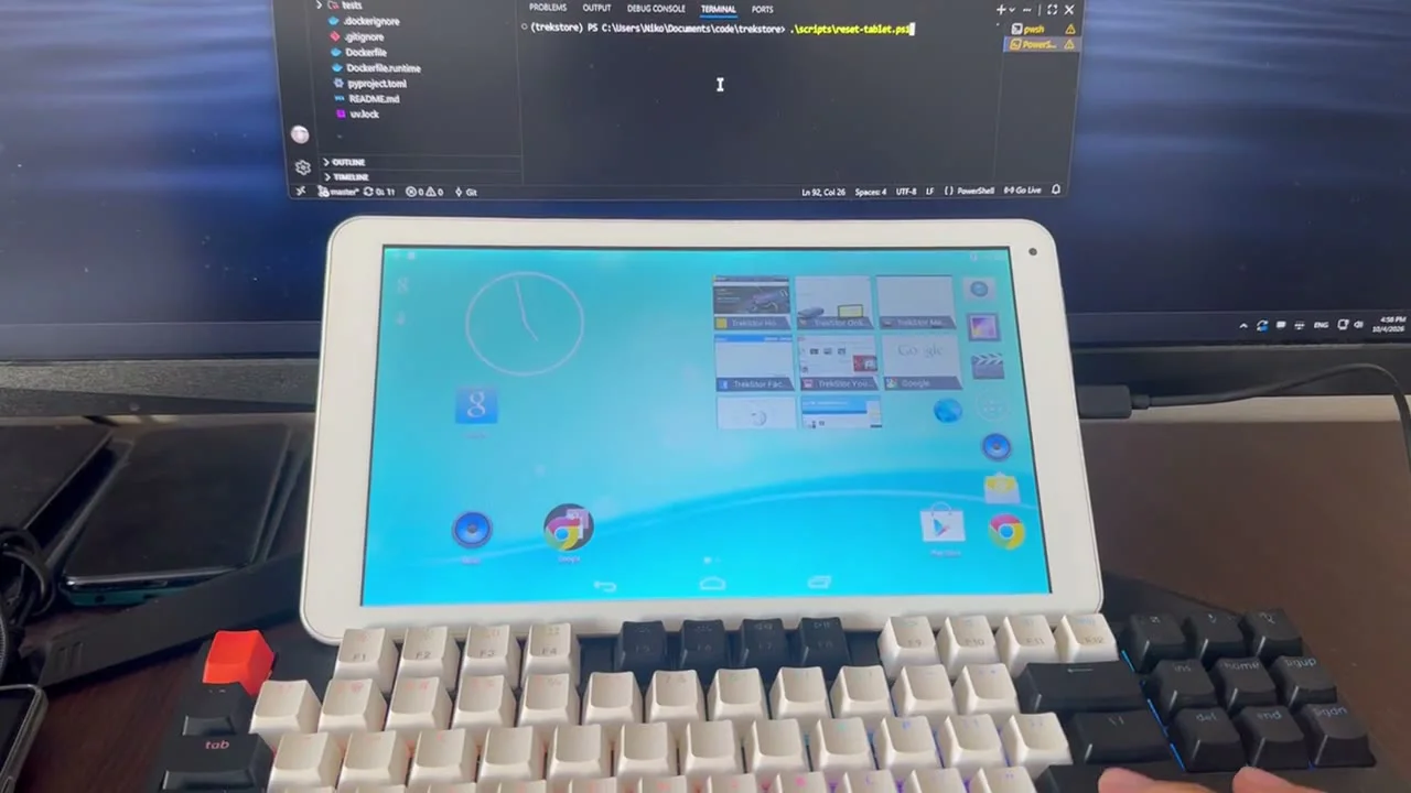 Running the reset script from a computer while the rooted TrekStor tablet returns to its setup screen