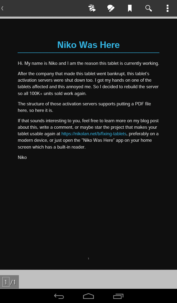 The replacement user manual open in the tablet's PDF reader