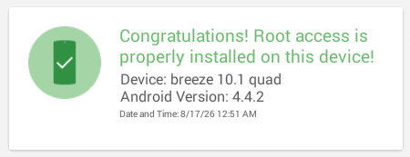 Root Checker confirming that root access is properly installed on the tablet
