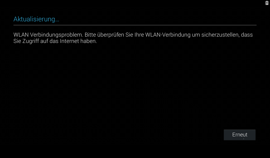 The TrekStor tablet reporting a Wi-Fi connection error while trying to update