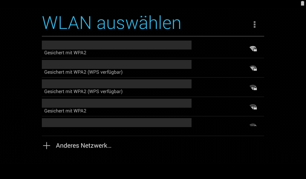 The TrekStor tablet’s German Wi-Fi selection screen